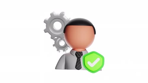 Animated 3D Corporate User with Gears and Security Shield Icon