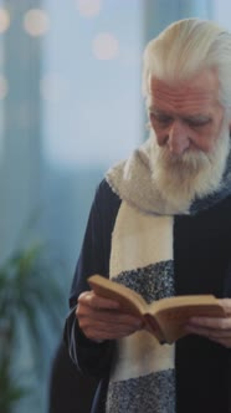 Older White Man Waits Calmly An Aged Man with White Hair and Beard ...