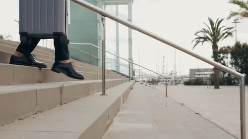 Tourist Man with Suitcase Baggage in Spain A Traveler with Luggage Suit Jacket on Business Street Go
