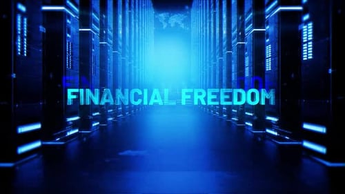 Financial Freedom Words On Hologram Data Center Background