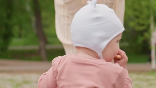 Little Kid Happily Enjoying Snacks During Outdoor Park Play Child And Toddler Delightedly Sharing