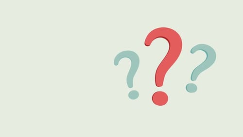 Animated question marks finding solution concept, 3D rotation.