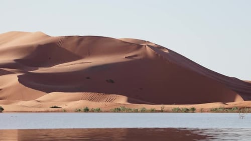 Big dune with flooded lake in morocco