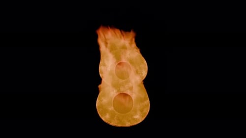 Burning digit eight 8 : charred, grainy crust with cracks and tongues of flame. Hot digit eight, ton