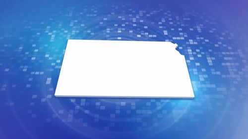 Kansas State Map Reveal on Digital Technology Background