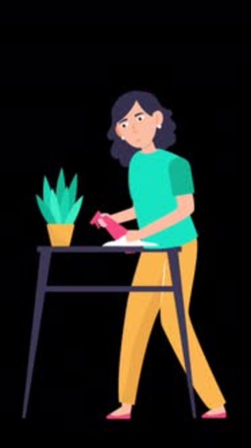 A Woman Cleans The House Vertical On Alpha Channel