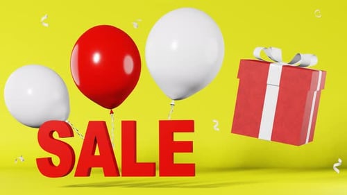 3D Animated Sale Promotion with Floating Balloons and Gift