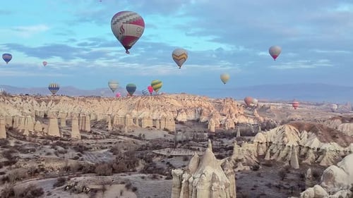 Aerial View Hot Air Balloon Flight In Cappadocia (Zoom Out)