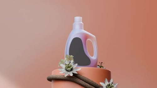 Modern Product Bottle Display with Flowers Rotating