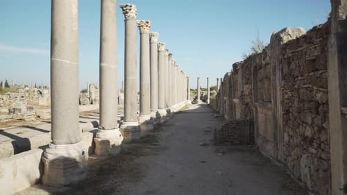 Scenic colonnade in Perge (Perga) at Antalya Province, Turkey