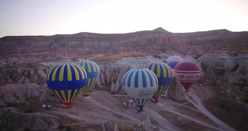 Hot Air Balloons Preparing to Fly in Cappadocia, Turkey