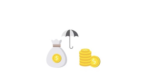Animated Financial Protection Umbrella Money Bag and Coins