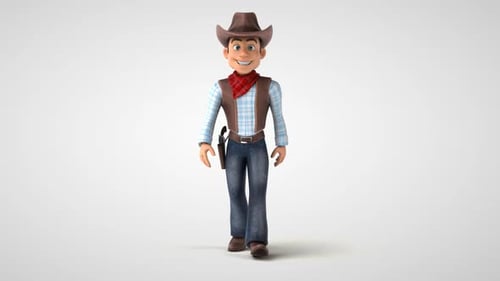 Animated 3D Cartoon Cowboy Character Walking Forward