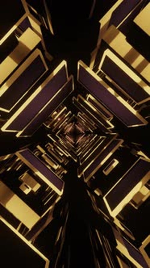 Very large reflective tunnel with yellow squares. Looped animation