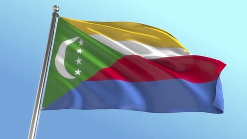Waving Flag of Comoros on Blue Sky