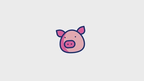 Animated Bouncing Pig Head Flat Design Icon