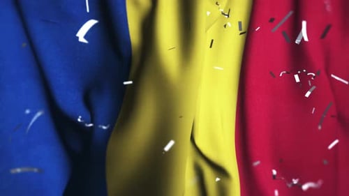 Waving Flag Background with Falling Celebration Confetti