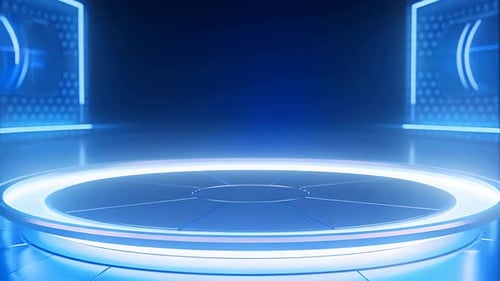 Futuristic Blue Virtual Stage with Neon Lights Background