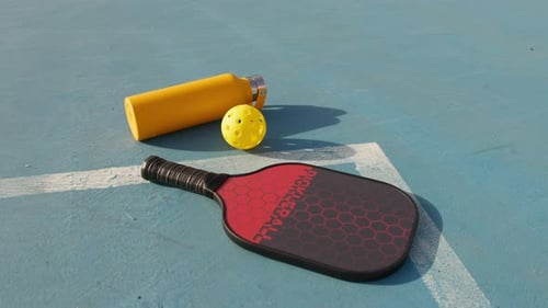 Pickleball Racket And Ball in the Court