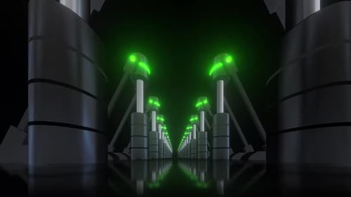 Futuristic corridor with glowing structures