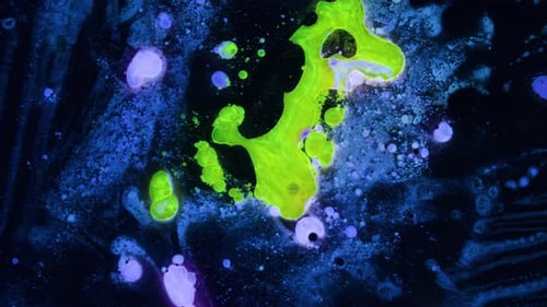 Nephos Collection: An abstract blob of neon green sliding over a sea of blue towards right from cent