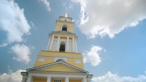 Beautiful christian church on background of blue sky in summer