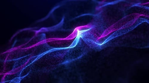 Abstract digital dynamic particle waves with light motion lights background, data flow