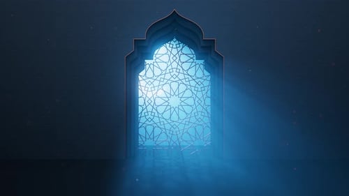 Moon Light Shine Through the Ornate Window Into Islamic Mosque Interior Ramadan Kareem Islam Motion