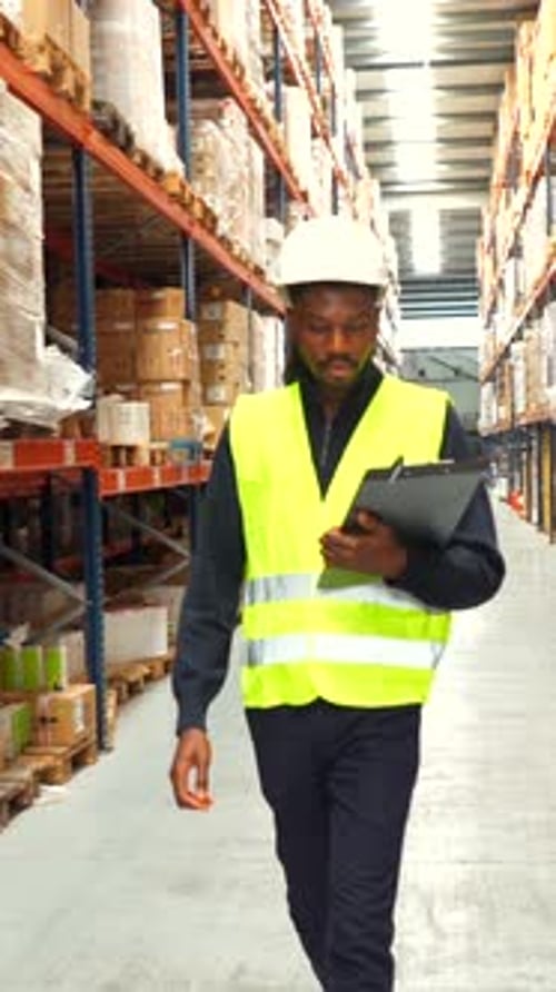 Logistics Operator Walking Through Warehouse