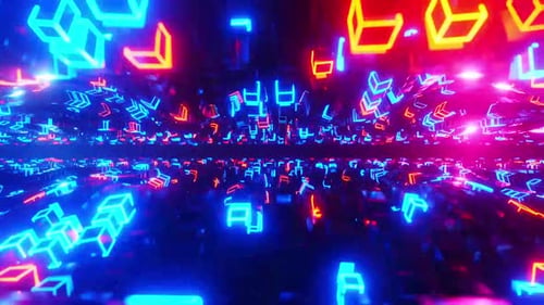 Dynamische Neonwürfel schaffen eine futuristische digitale Landschaft