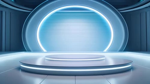 Dynamic Futuristic Stage Background with Neon Glow