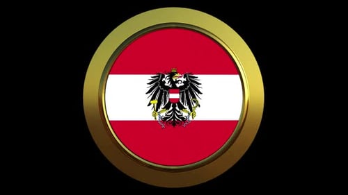 3D Austrian Flag Emblem Rotating in Golden Frame