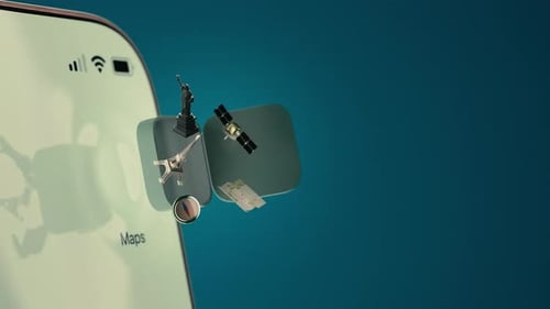 Animated 3D Travel Icons Emerging from a Smartphone Maps App