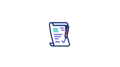 Flat Design Animation of Document with Pencil and Checkmark