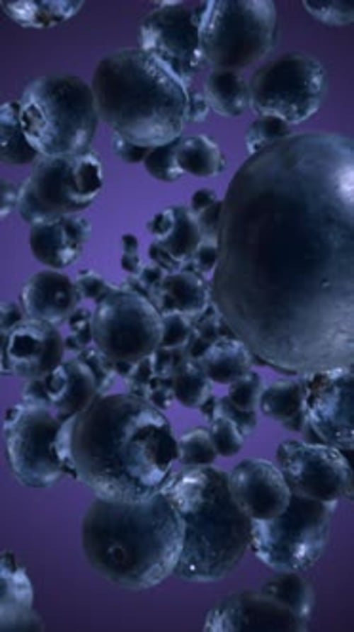 Mirtilos crus suculentos explodindo e voando em câmera super lenta O mirtilo cai após a explosão