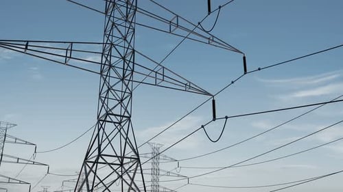 High Voltage Electricity Tower And Power Lines Under The Beautiful Sky. Energy Saving Conception....