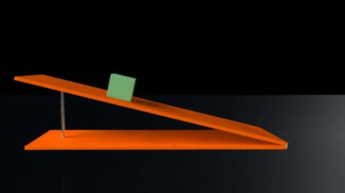 Green cube sliding down an orange inclined plane
