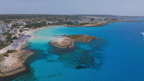 Aerial View of Ayia Napa Coastline with Beaches and Resorts