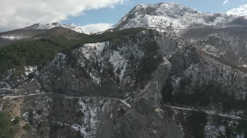 Montenegro. Snowy mountains. Nature. Mountains top view. Drone