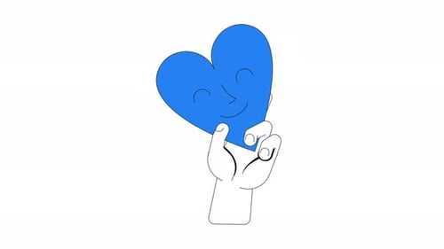 Hand Holding Smiling Blue Heart Flat Animation
