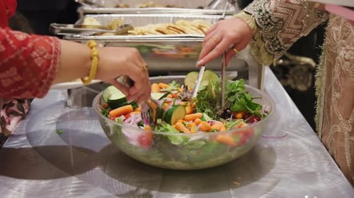 Catering Buffet Food in Restaurant on Traditional Hindi Wedding Close Up View