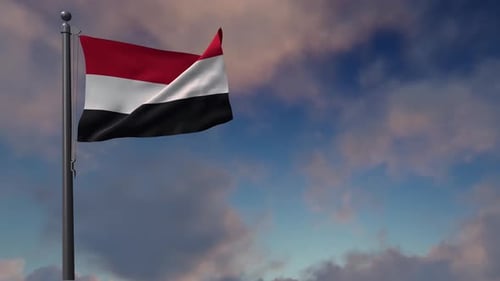 Yemen Flag Waving in Realistic Style