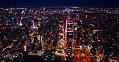 Dazzling buildings and luminous streets of New York, United States.