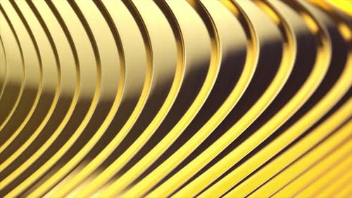 Abstrakter 3D-Hintergrund mit gelben und goldenen, gekrümmten Linien mit Farbverlauf, die ein Muster bilden