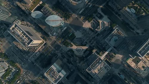 Aerial Over City and Skyscrapers