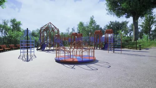 3D Animation of a Realistic Playground with Merry-Go-Round