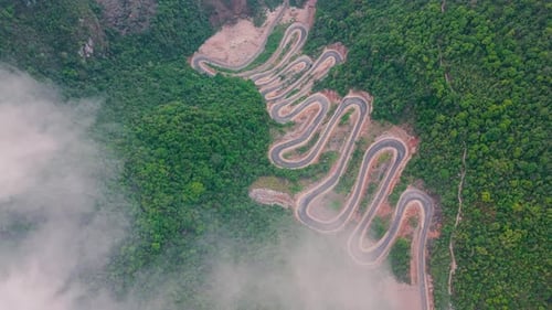 Aerial view of Khau Coc Cha mountain pass in Bao Lac, Cao Bang, Vietnam
