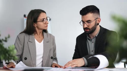 Business Meeting Office Colleagues Man Woman Discuss Architecture Engineering Project Work As Team