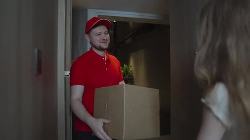 Delivery Man Giving Package to Person at Door