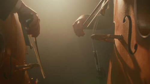 Two Musicians Playing Cellos